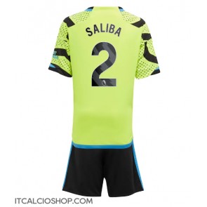 Arsenal William Saliba #2 Seconda Maglia Bambino 2023-24 Manica Corta (+ Pantaloni corti)